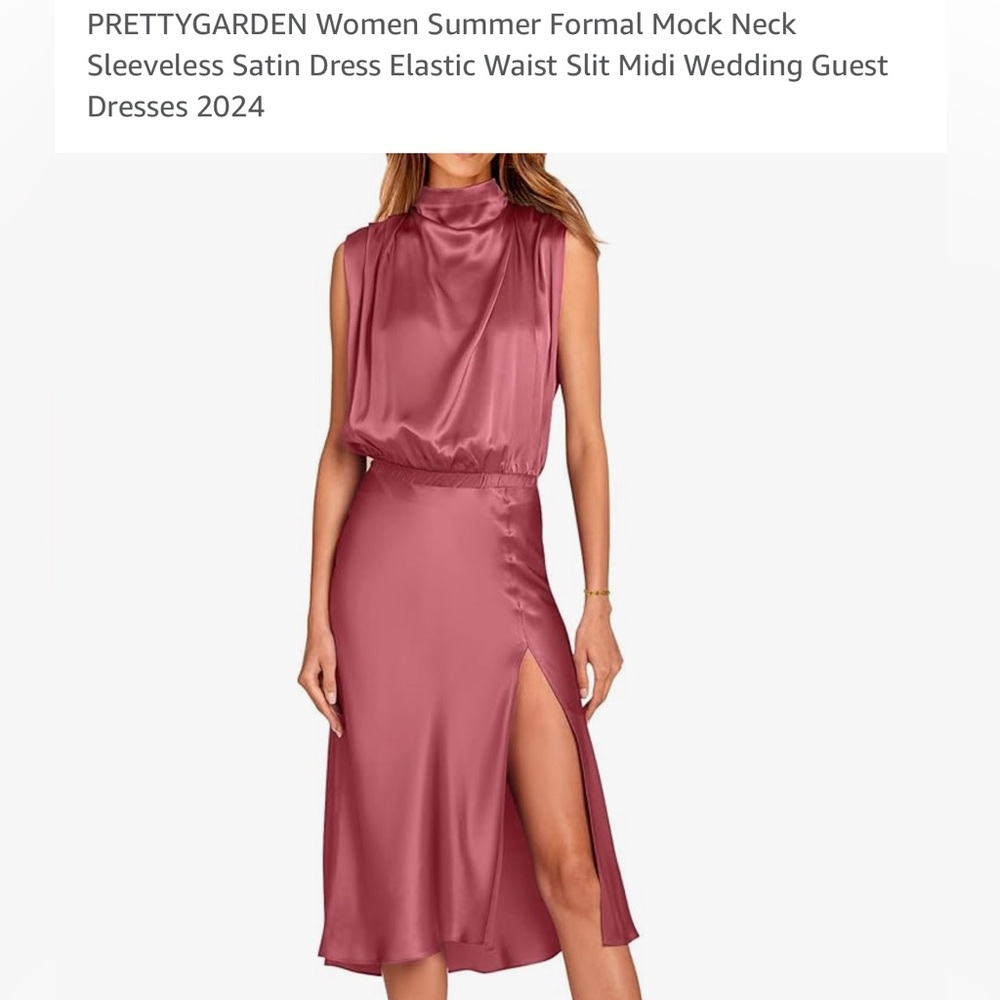 PRETTYGARDEN Women Summer Formal Mock Neck Sleeveless Satin Dress